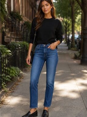 AG Mari High Rise Slim Straight Jeans 25 KING Wash Japanese Denim